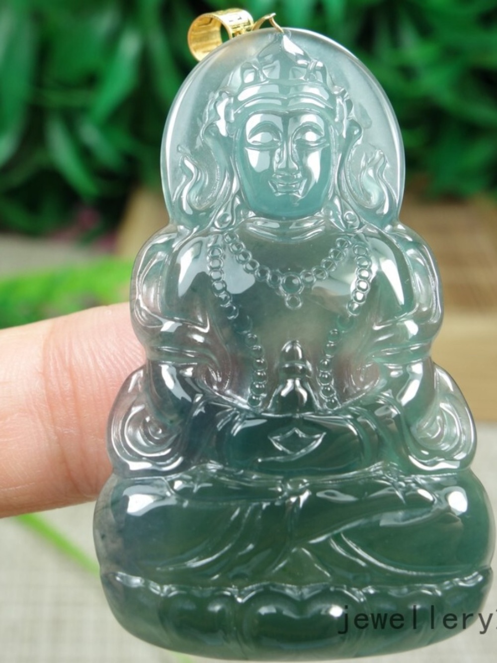 18Kgold Certified Icy Green高冰Burma100%Natural A jadeite jade Pendant~GuanYin渡母观音